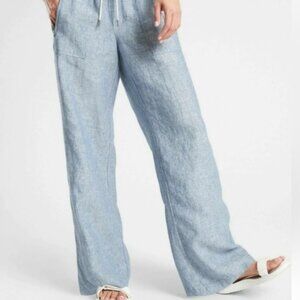 Athleta Cabo Linen Wide Leg Pant in Chambray Blue 20 (Petite or Cropped length)